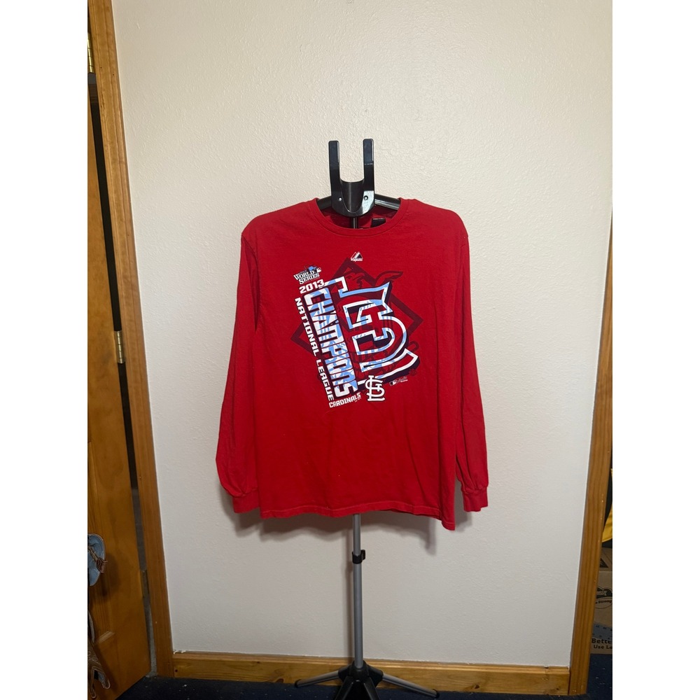 Majestic St Louis Cardinals 2013 NL Champions World Series Mens Red LS Shirt L‎